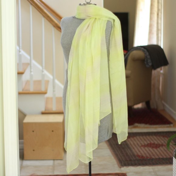 ANN TAYLOR Celery Colored Scarf or Wrap with Light Stripes - Picture 2 of 6